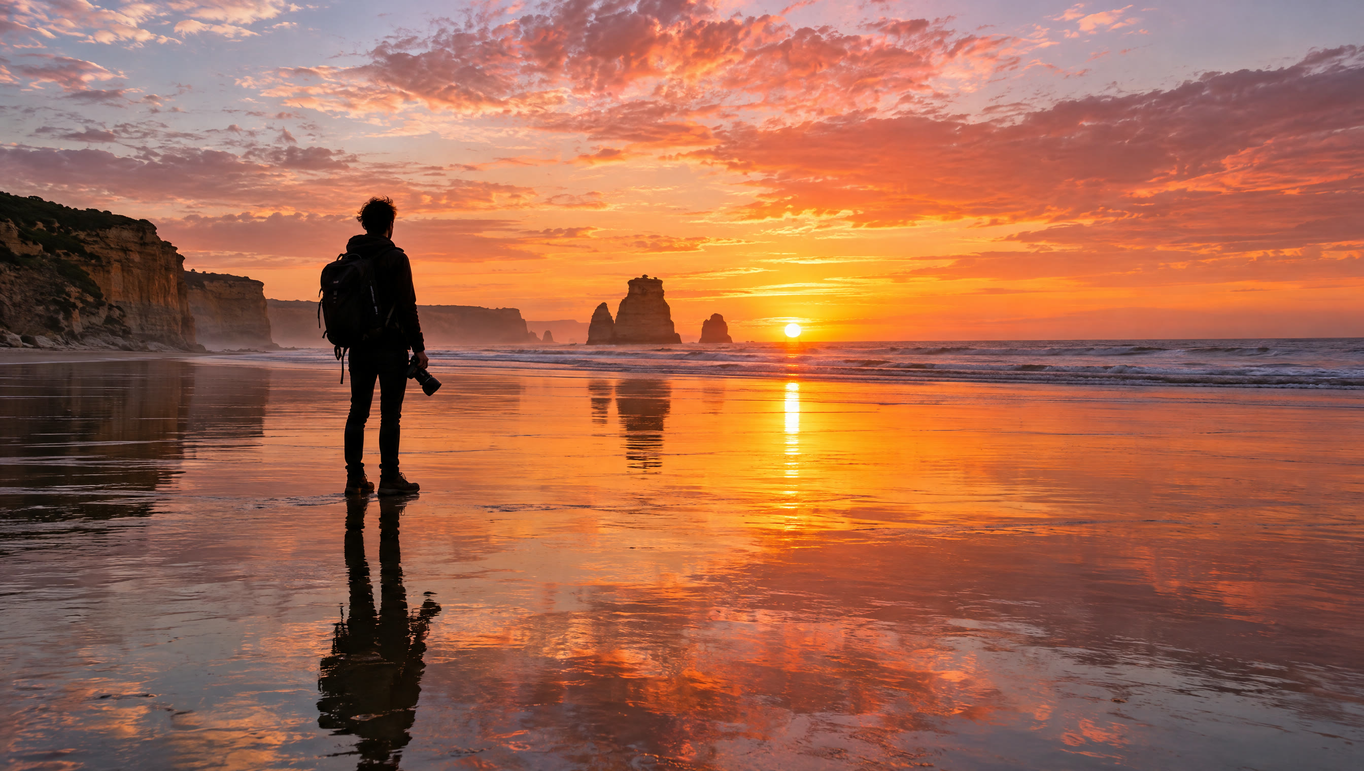 Silhouette on a beach at sunset